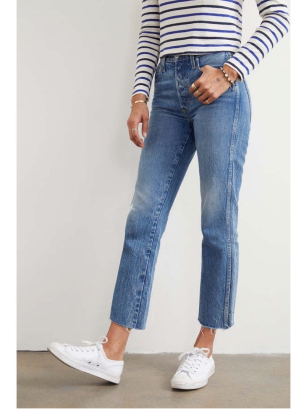 AMO Loverboy High Rise Straight Leg Distressed Jeans Stargaze Denim Women’s 27